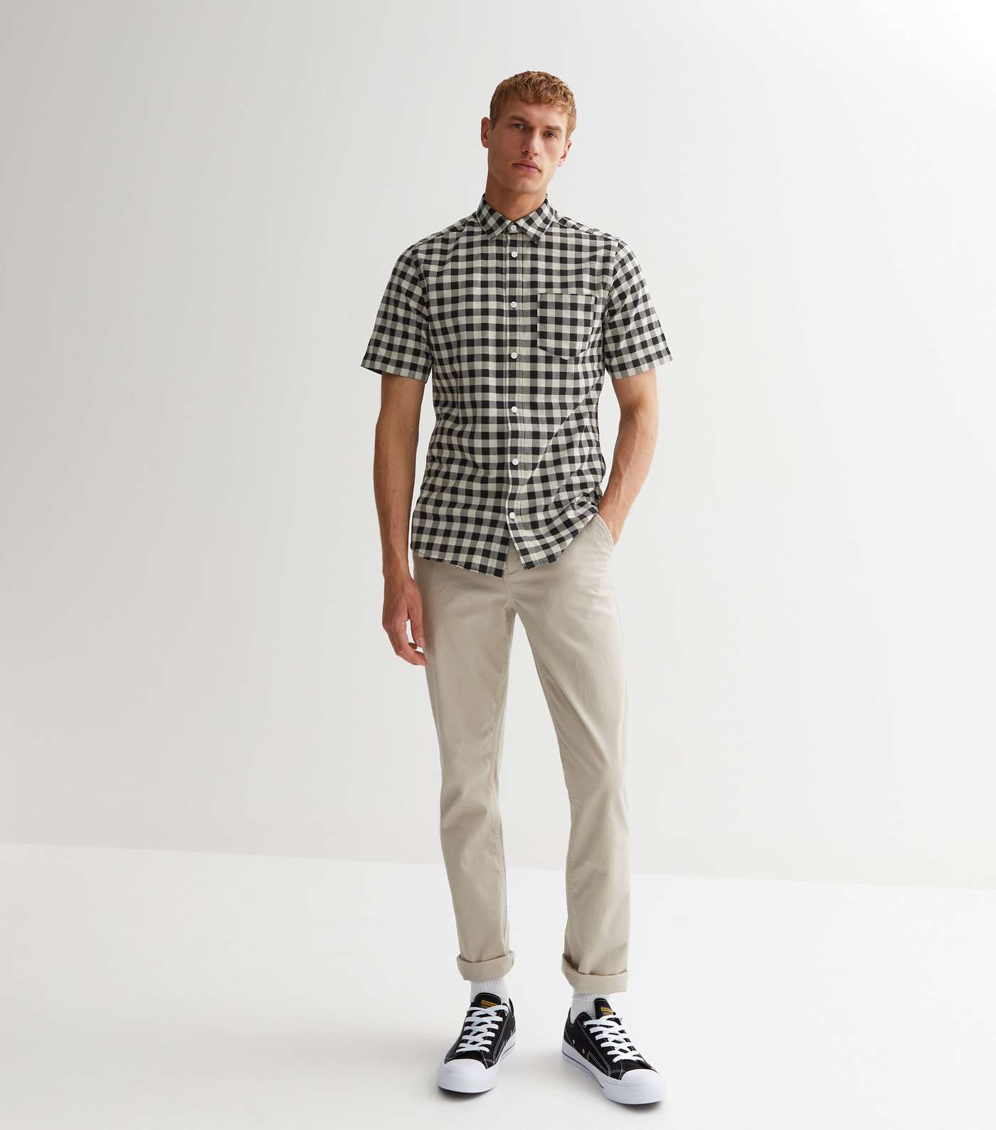 Only & Sons Stone Check Short Sleeve Oxford Shirt Image 3