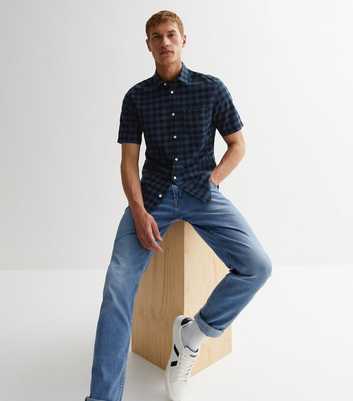Only & Sons Navy Check Short Sleeve Oxford Shirt