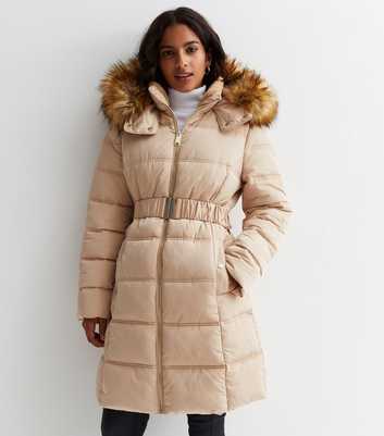 Petite Off White Belted Hooded Puffer Jacket