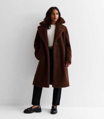 Petite Dark Brown Teddy Long Coat