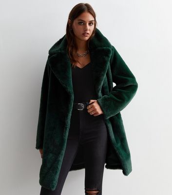 Dark Green Faux Fur Coat | New Look