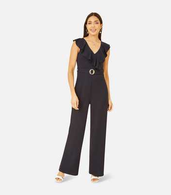 Mela Navy Frill Belted Jumpsuit