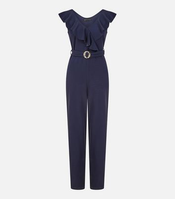 Mela Navy Frill Belted Jumpsuit New Look