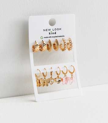 6 Pack Gold Pearl and Butterfly Earrings