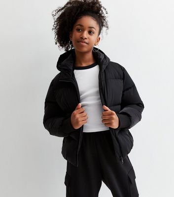 Girls Black Hooded Puffer Jacket New Look