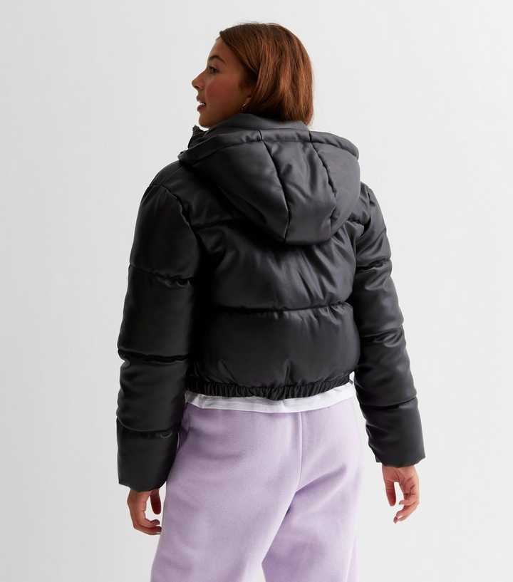 Girls Black Leather-Look Puffer Jacket | New Look