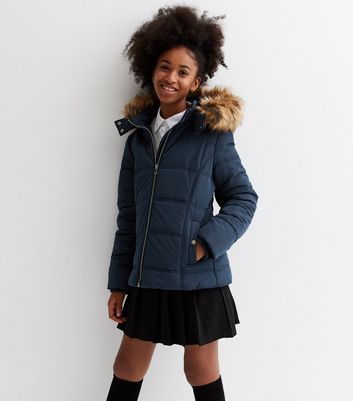 Girls navy padded coat hotsell