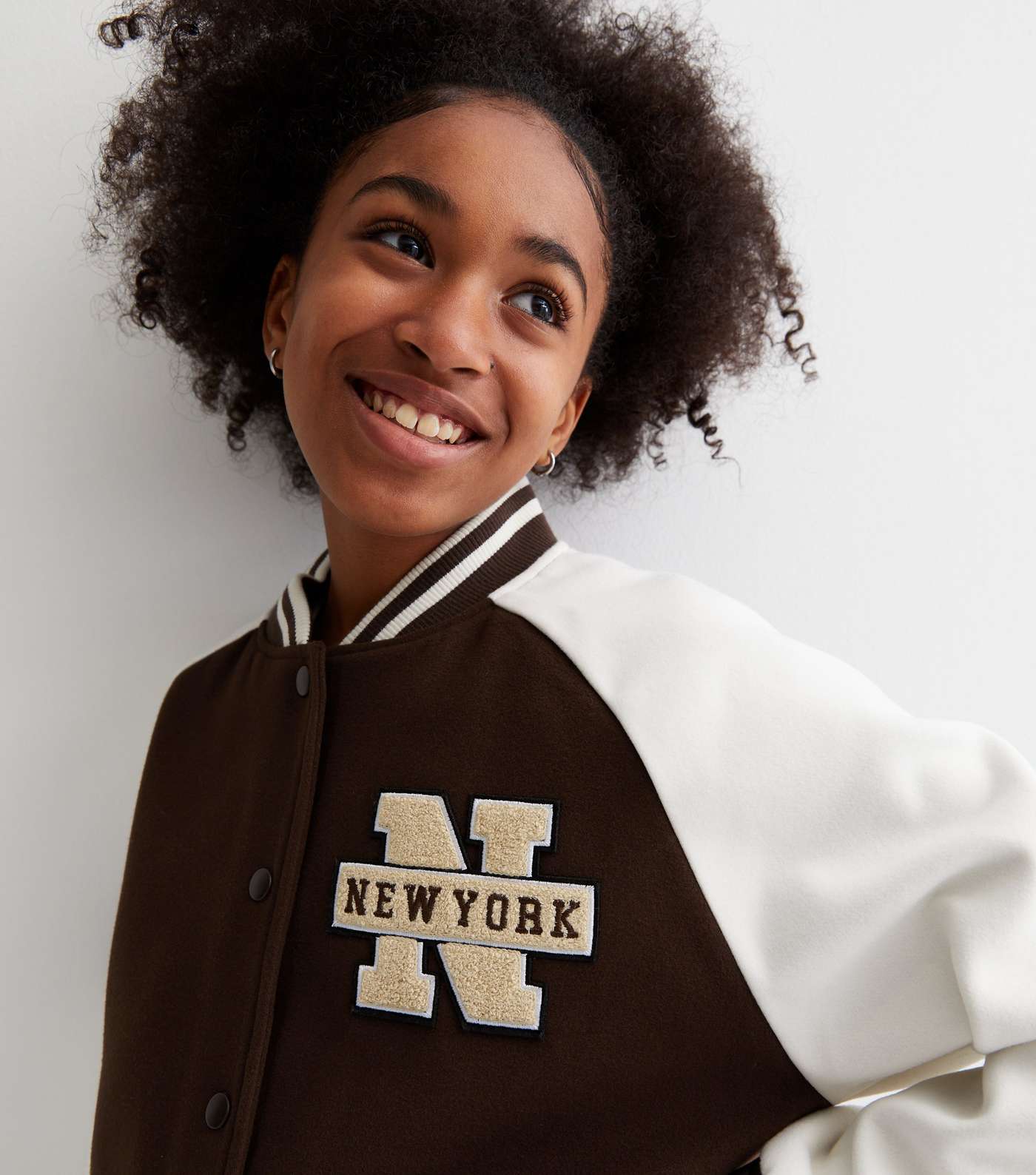 Girls Dark Brown New York Varsity Jacket Image 2
