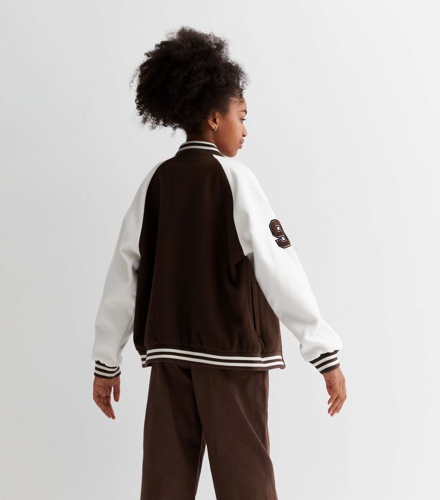 Girls Dark Brown New York Varsity Jacket Image 4