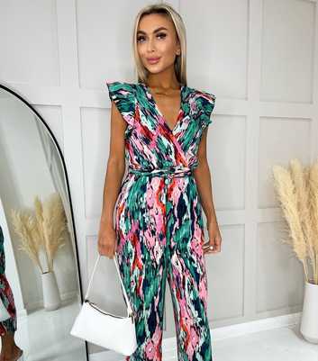 AX Paris Multicoloured Animal Print Frill Belted Wrap Jumpsuit