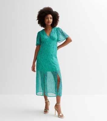 Gini London Green Animal Print Chiffon Split Hem Midi Dress
