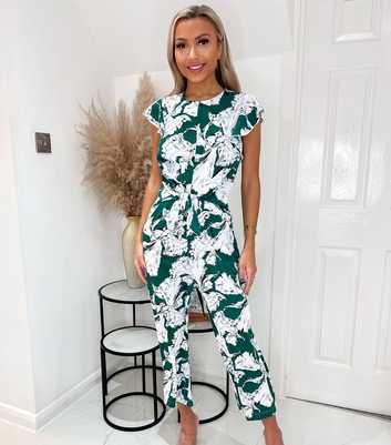 AX Paris Green Floral Short Frill Sleeve Tie Waist Jumpsuit