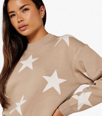 Apricot Stone Star Knit Crew Neck Long Sleeve Jumper New Look