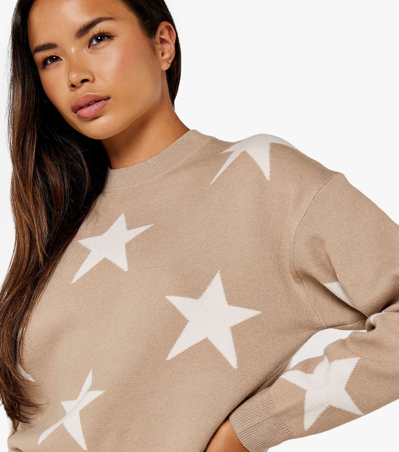 Apricot Stone Star Knit Crew Neck Long Sleeve Jumper Image 4