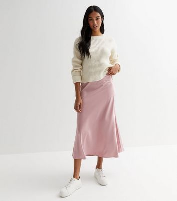 Gini London Pink Satin High Waist Midi Skirt New Look