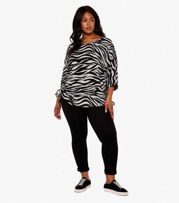 Apricot Curves Light Grey Zebra Fine Knit 3/4 Roll Sleeve Ruched Side Batwing Top