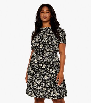 Apricot black floral outlet dress