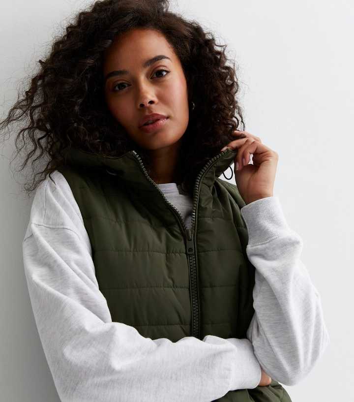 Tall Khaki Padded Longline Gilet