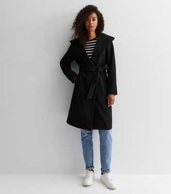Tall Black Unlined Hooded Belted Coat