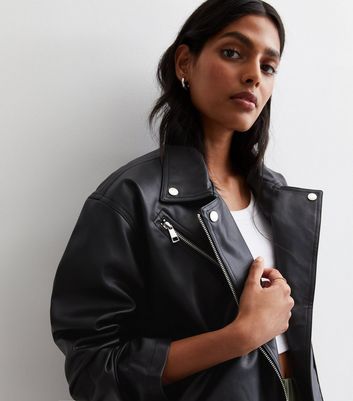 Urban Bliss Black Leather-Look Oversized Biker Jacket New Look