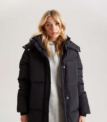 New look maxi hooded 2025 puffer coat in black