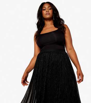 Apricot Curves Black Glitter High Waist Pleated Midi Skirt