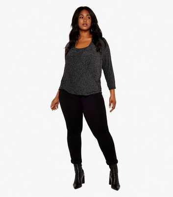 Apricot Curves Black Glitter Jersey Long Sleeve Wrap Top