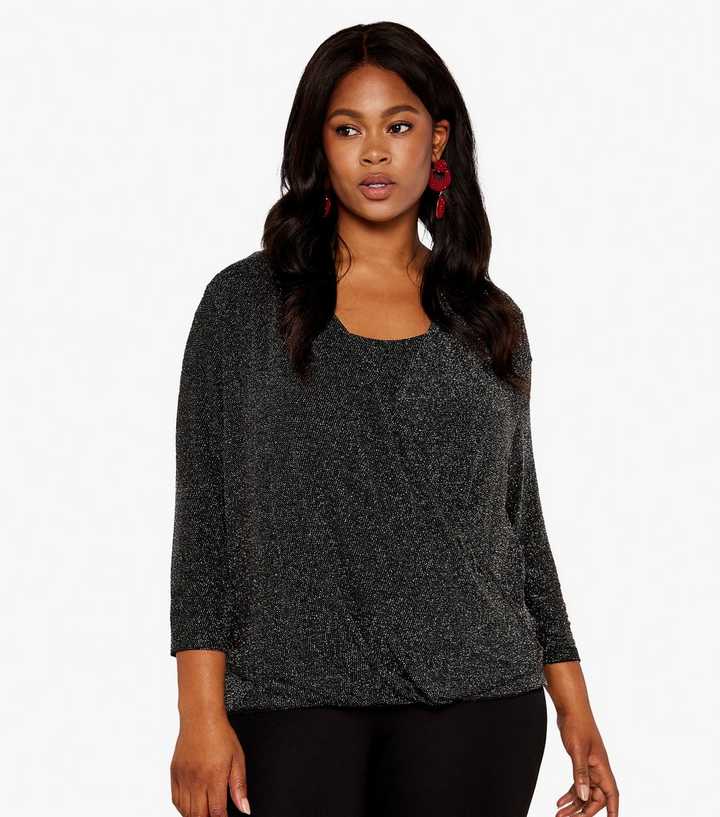 Black Sequin Wrap Sparkle Top Plus Size CurveWow Sequin Wrap Dress