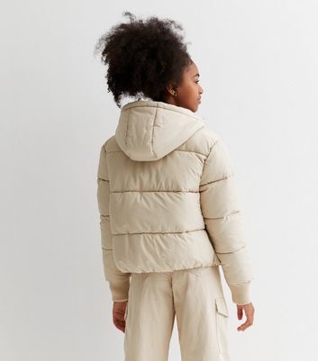 Girls Cream Hooded Puffer Jacket New Look