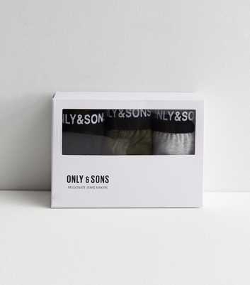 Only & Sons 3 Pack Khaki Grey and Black Logo Boxers