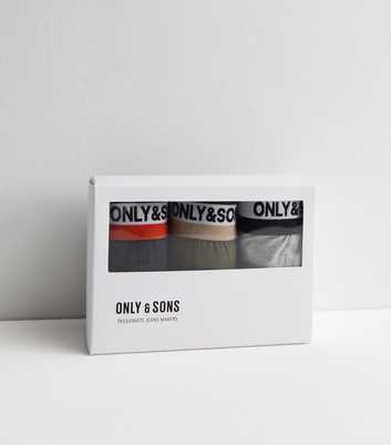 Only & Sons Navy Khaki and Grey Stripe Logo Boxers