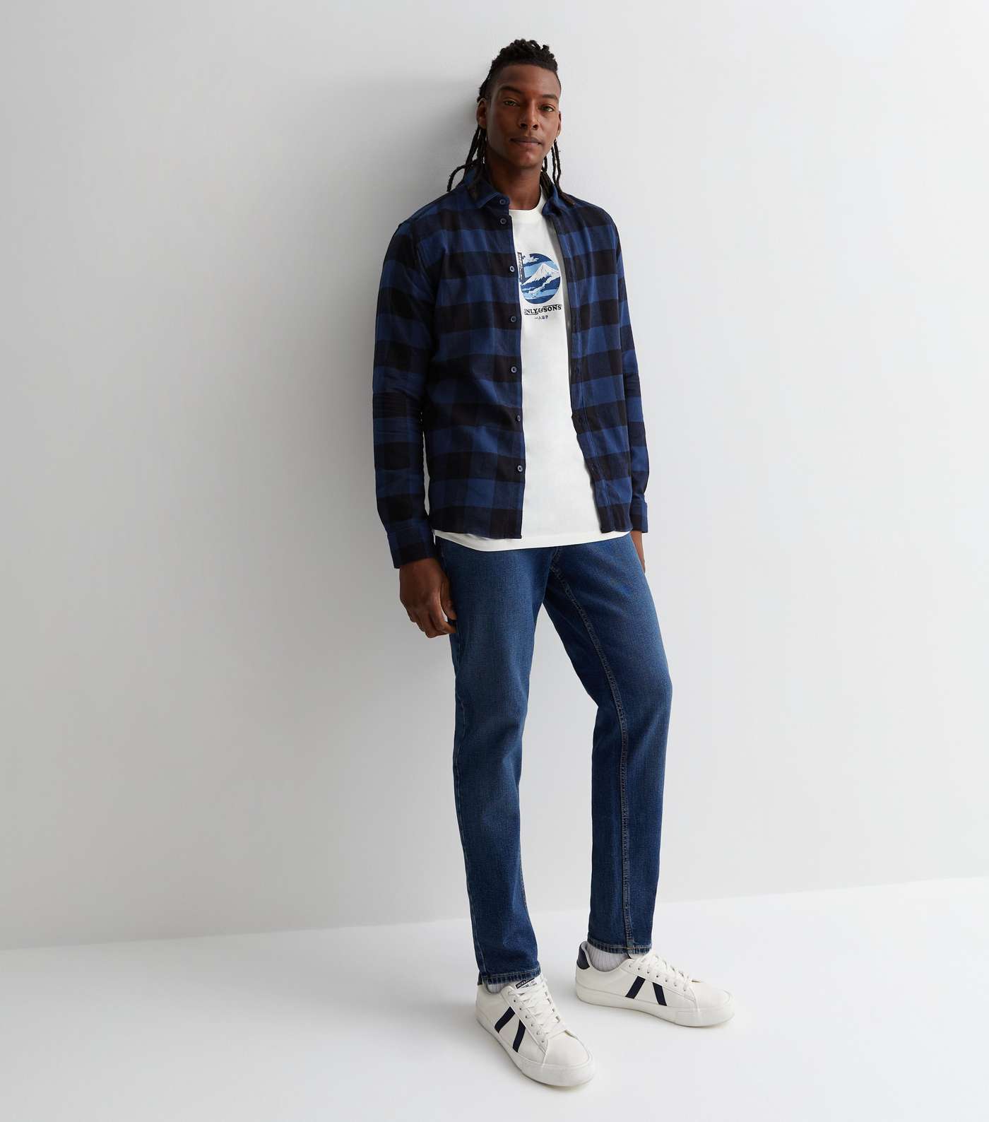 Only & Sons Blue Check Long Sleeve Shirt Image 3