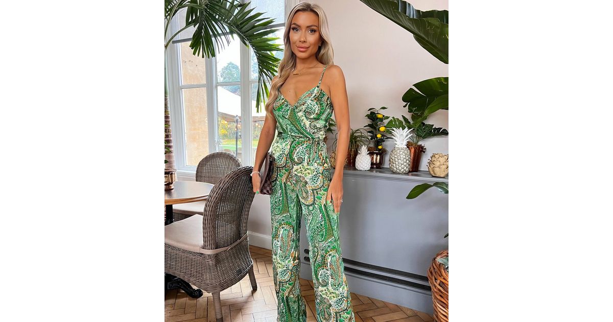 AX Paris Green Paisley V Neck Strappy Jumpsuit New Look