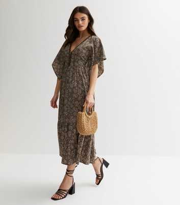 Blue Vanilla Olive Paisley Kimono Sleeve Midi Dress