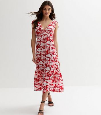 Dark red floral outlet dress