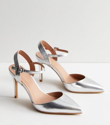 Silver Shimmer Diamanté Strappy Stiletto Sandals | New Look