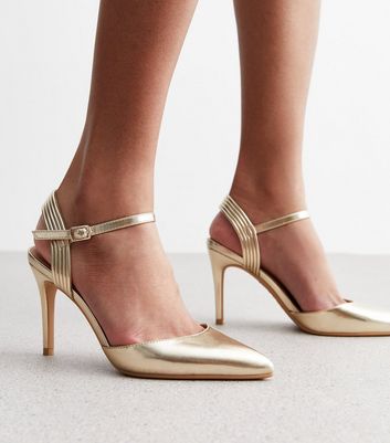 Gold court shoes cheap with strap