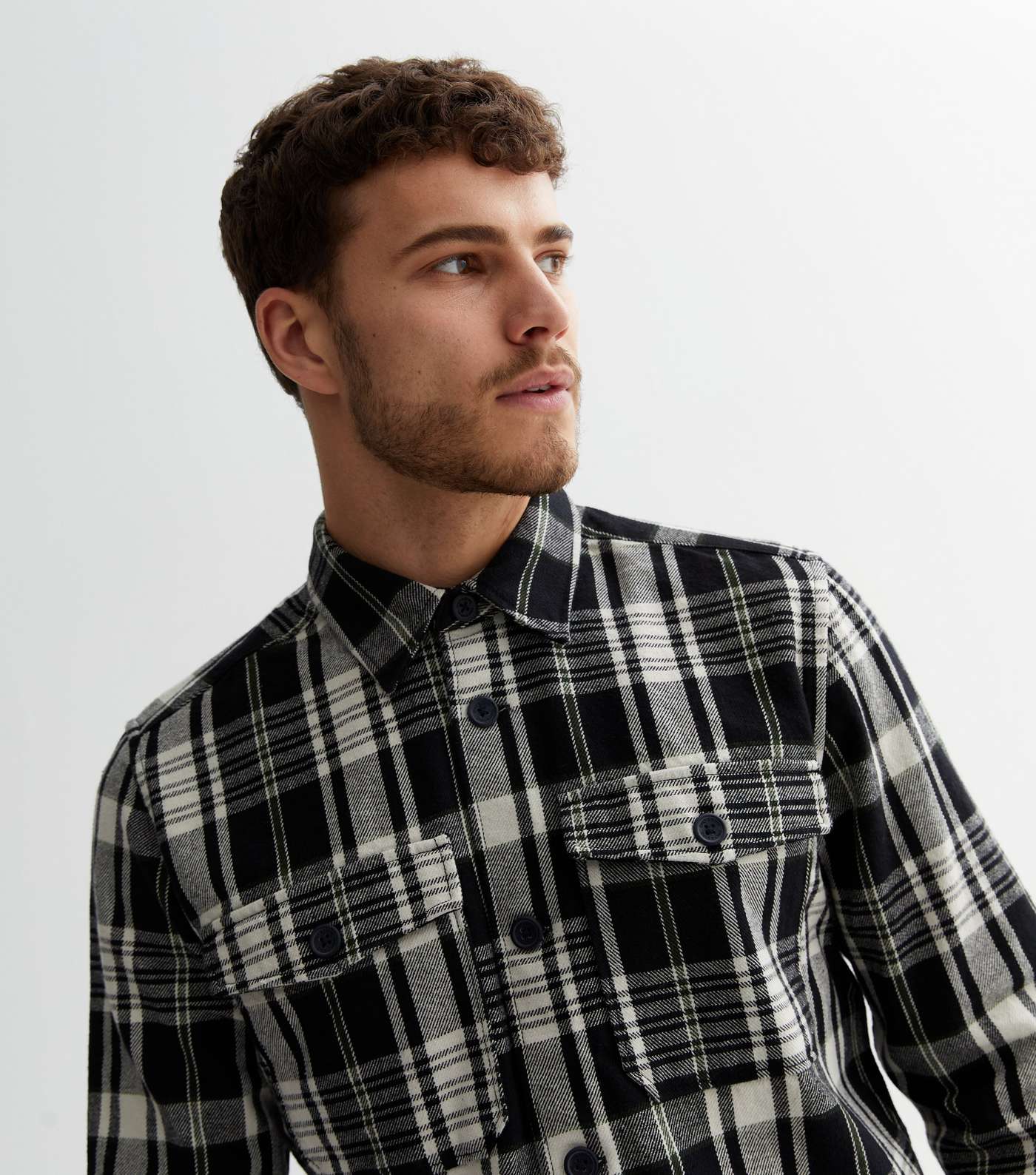 Only & Sons Black Check Long Sleeve Overshirt Image 3