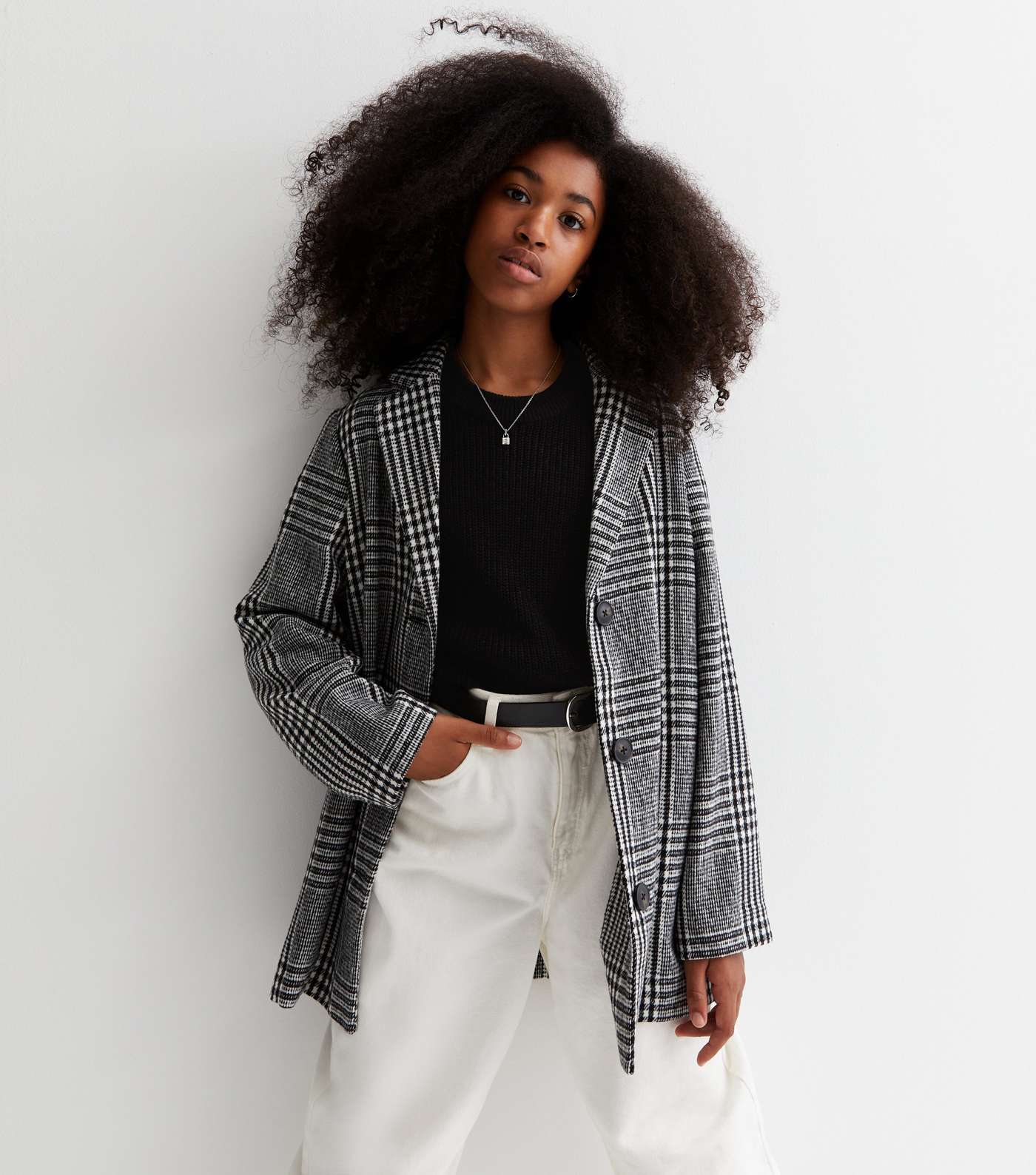 Girls Black Check Relaxed Fit Blazer Image 3