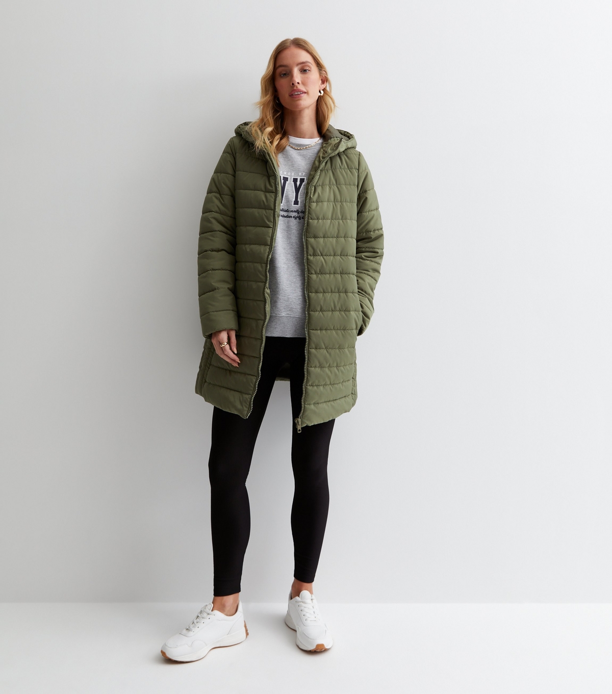 Women's Maternity Khaki Hooded Longline Puffer Jacket New Look