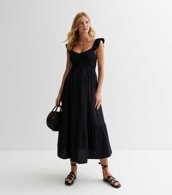 Maternity Black Frill Sleeve Midi Dress