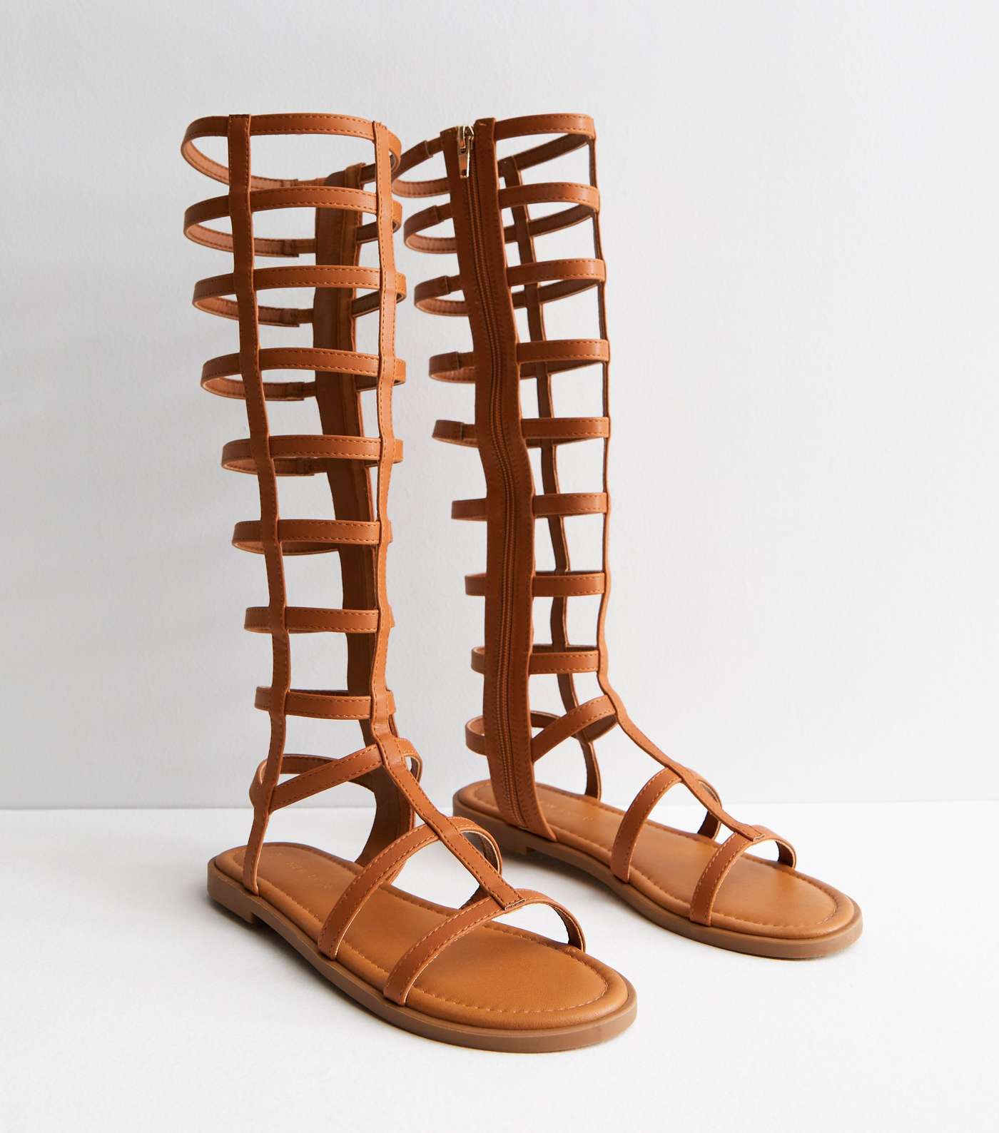 Tan High Leg Gladiator Sandals Image 2