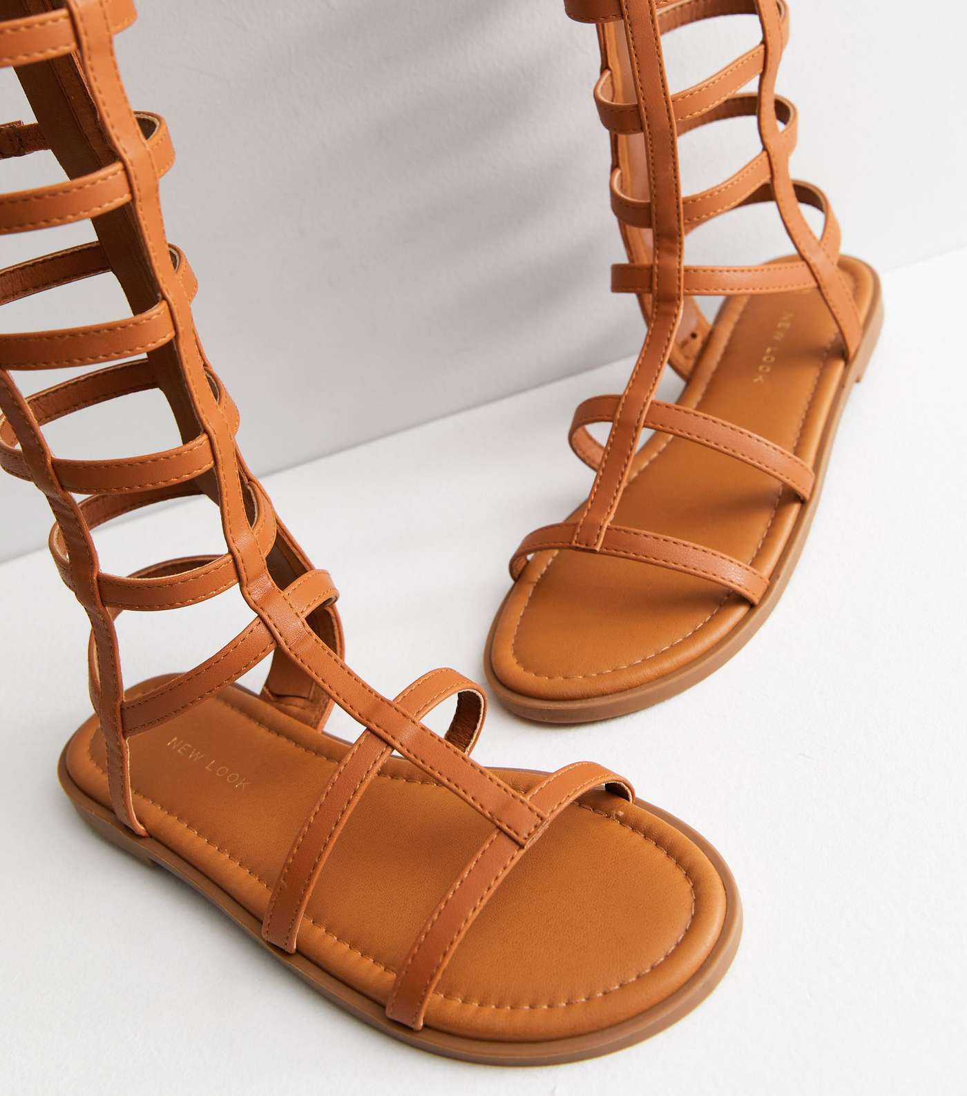 Tan High Leg Gladiator Sandals Image 4