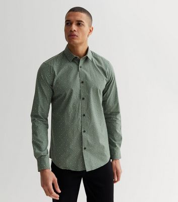 Men's Only & Sons Green Circle Print Poplin Long Sleeve Shirt New Look