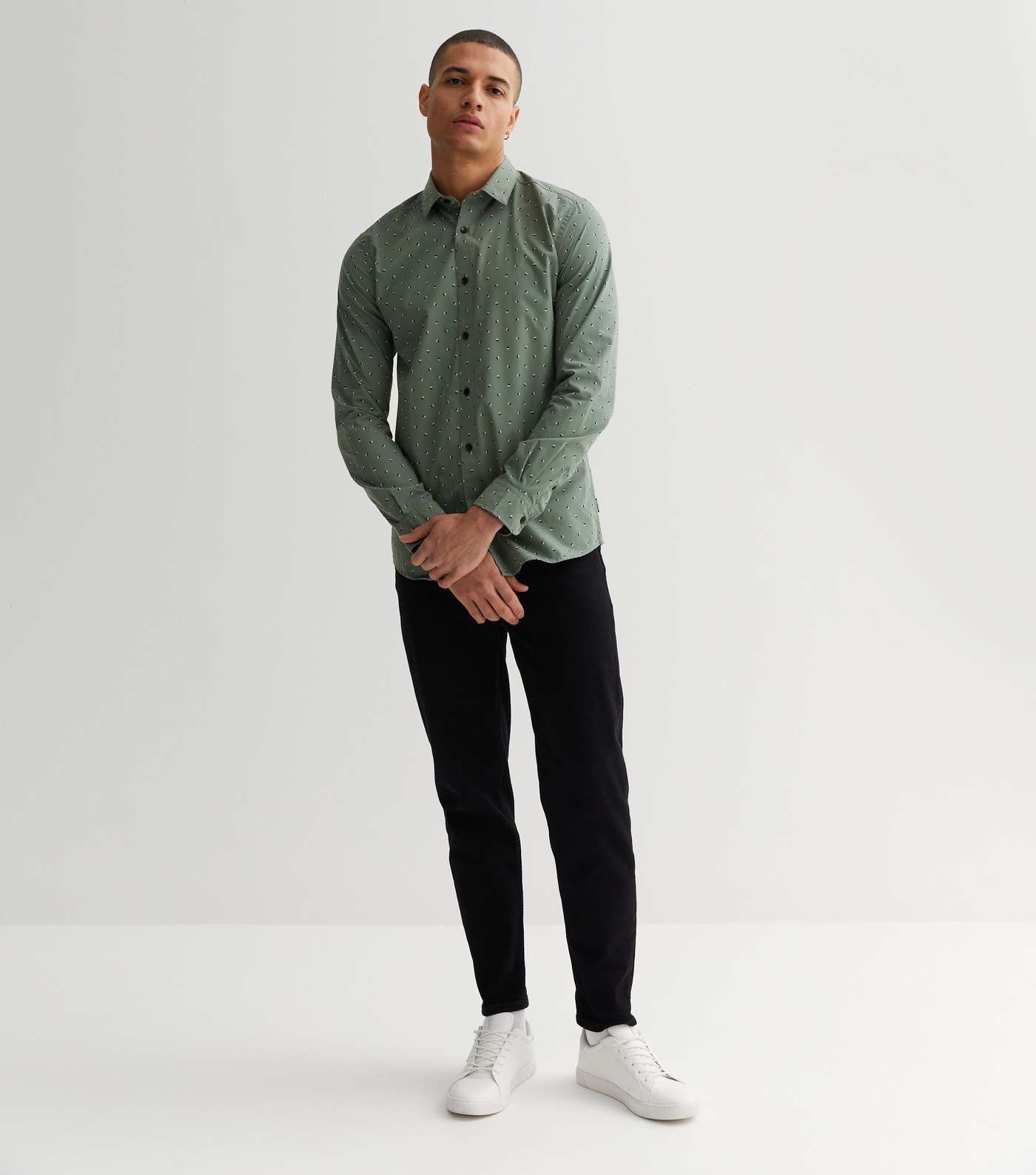 Only & Sons Green Circle Print Poplin Long Sleeve Shirt Image 3
