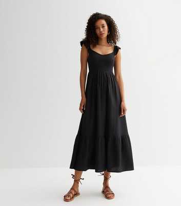 Tall Black Frill Sleeve Midi Dress