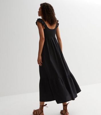 Tall Black Frill Sleeve Midaxi Dress New Look