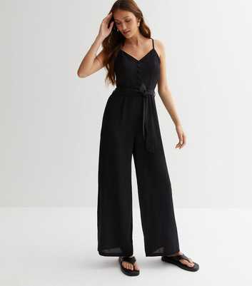 Blue Vanilla Black Button Front Strappy Jumpsuit