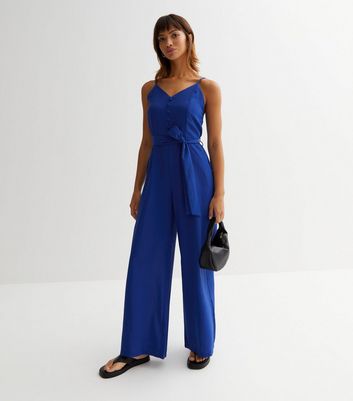 Blue Vanilla Bright Blue Button Front Jumpsuit New Look