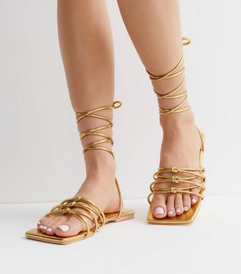 Gold lace up flat on sale sandals